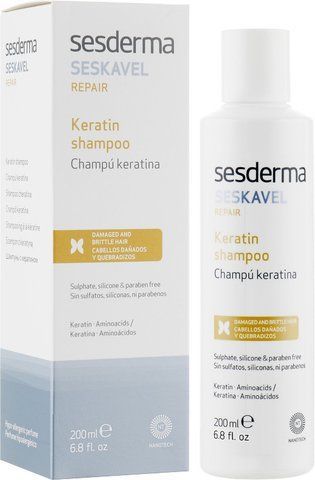 Восстанавливающий шампунь с кератином Sesderma Seskavel Repair Keratin Shampoo, 200 ml SS112719 фото